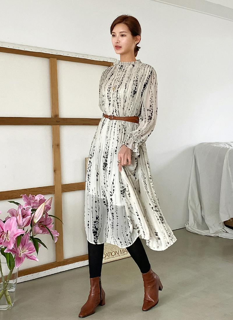 ストラップ付パターンワンピース・全2色