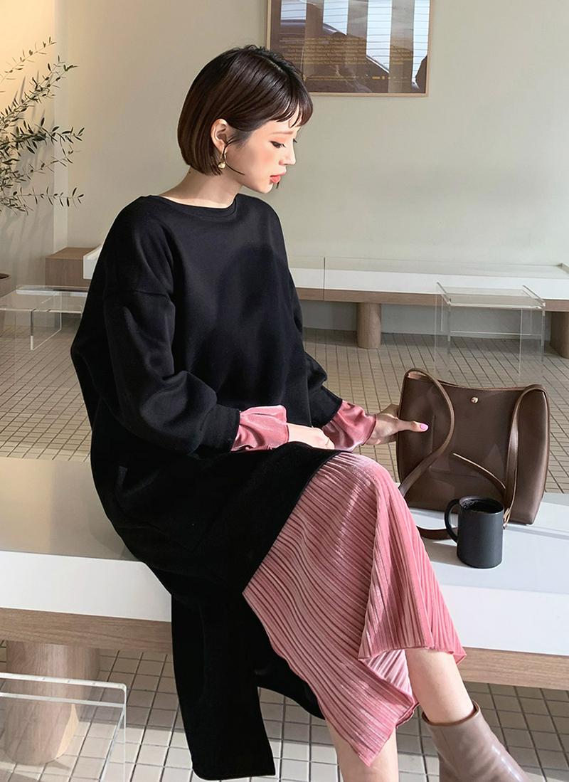 裏起毛ベロアヘムワンピース・全2色