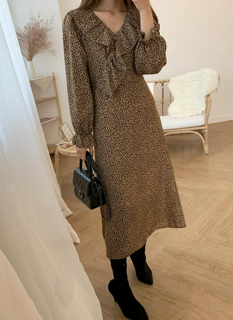 レオパードフリルロングワンピース