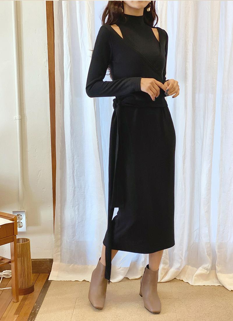 ハーフネックラップワンピース・全2色