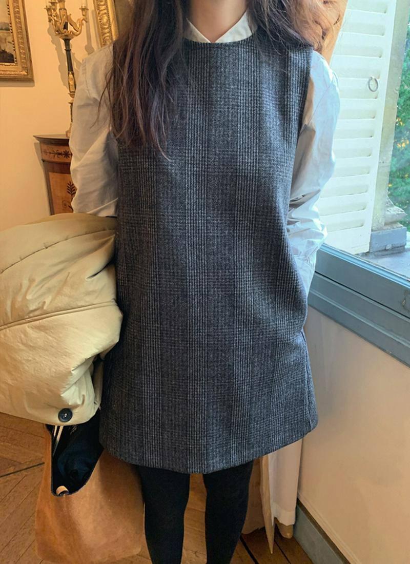 ウール混ノースリチェックワンピース