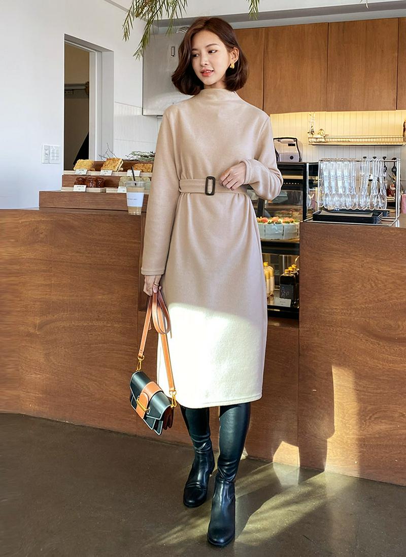 ベルト付ハイネックワンピース・全3色