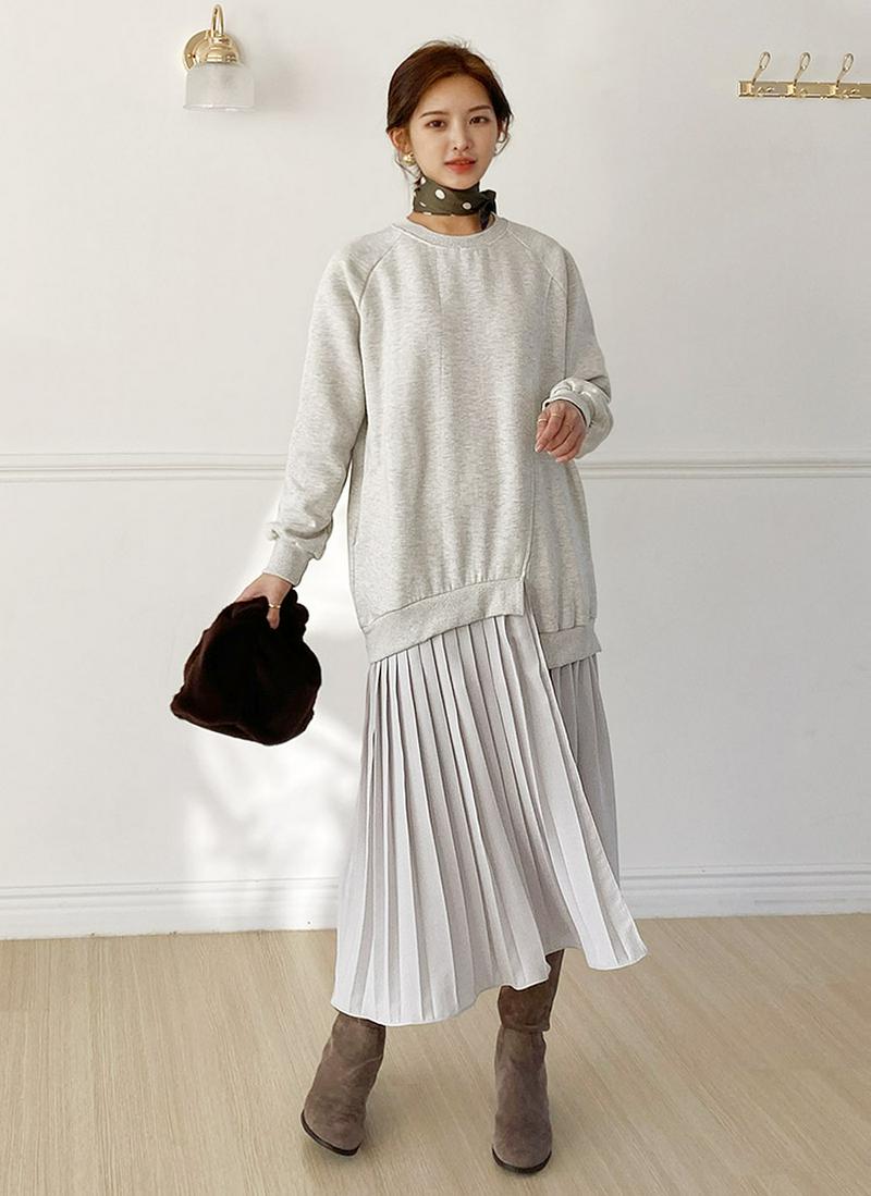 裏起毛プリーツヘムワンピース・全3色