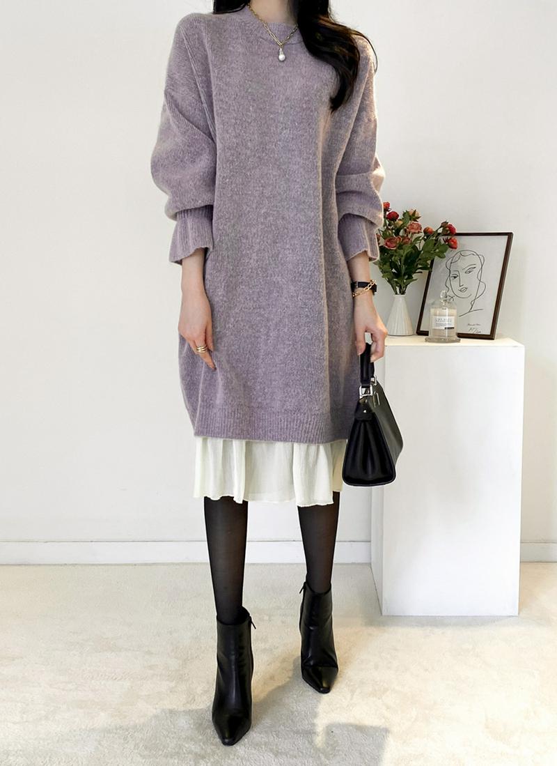 フェイクレイヤードニットワンピース