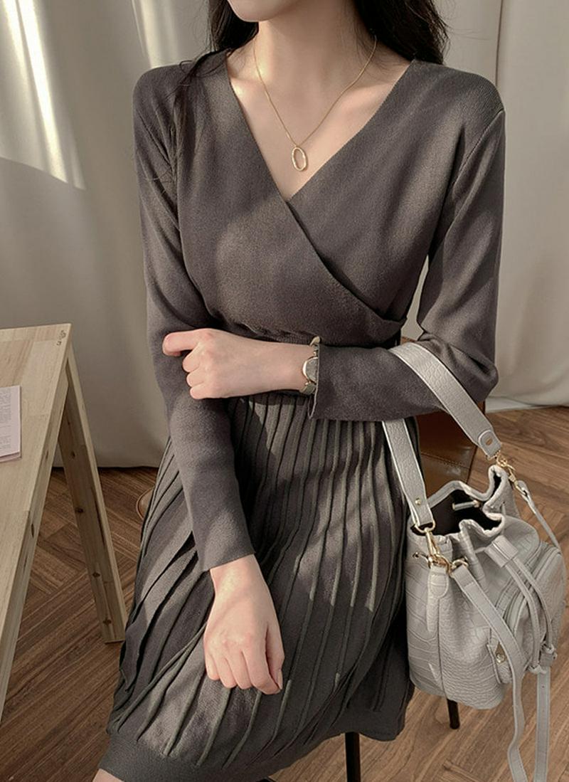 ウール混ニットカシュクールワンピース