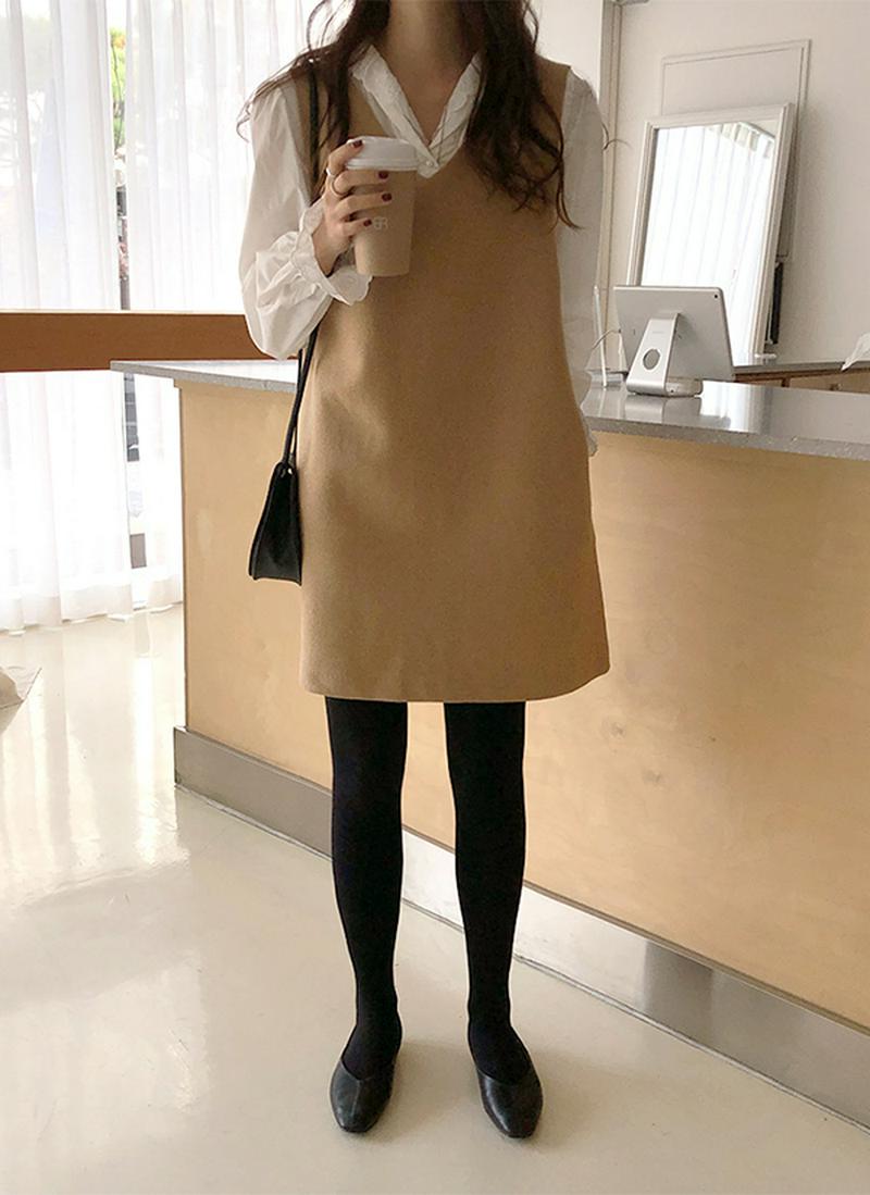 ウール混Vネックミニワンピース