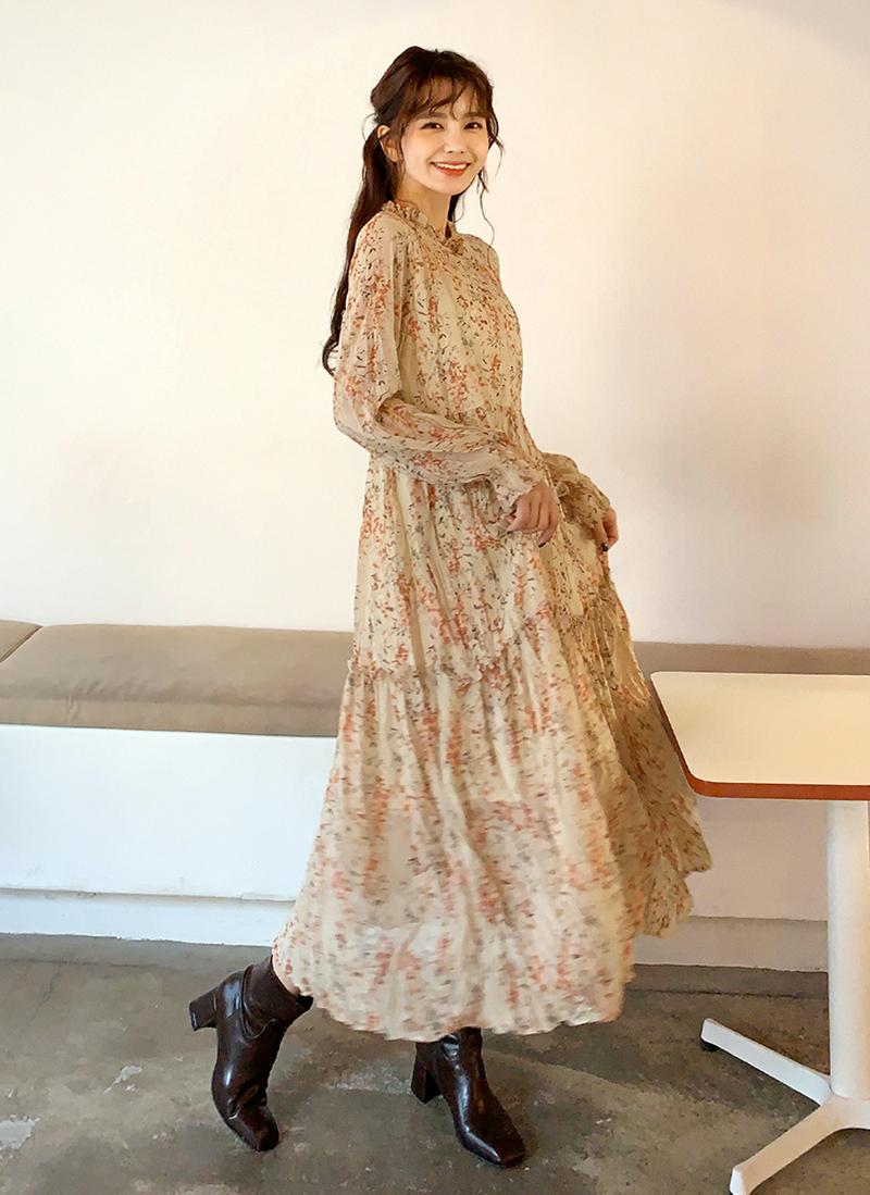 ギャザーフローラルワンピース・全3色