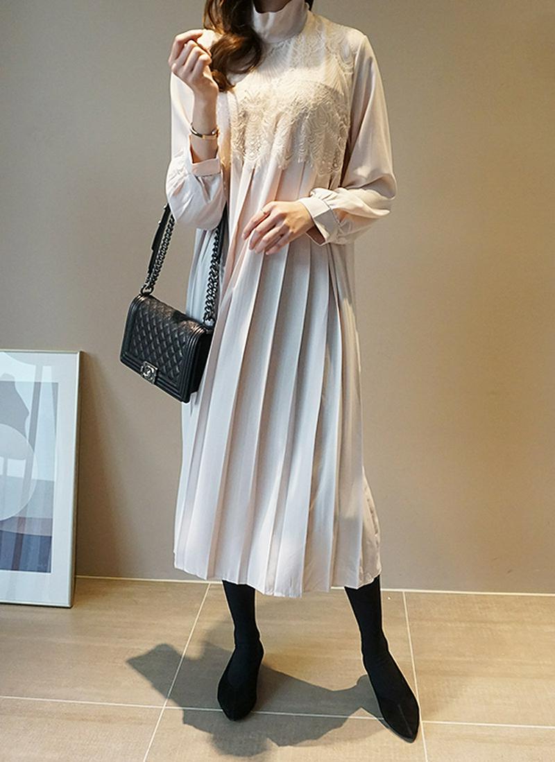 レースポイントプリーツワンピース