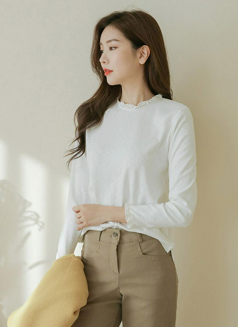 レースポイントシンプル長袖Tシャツ