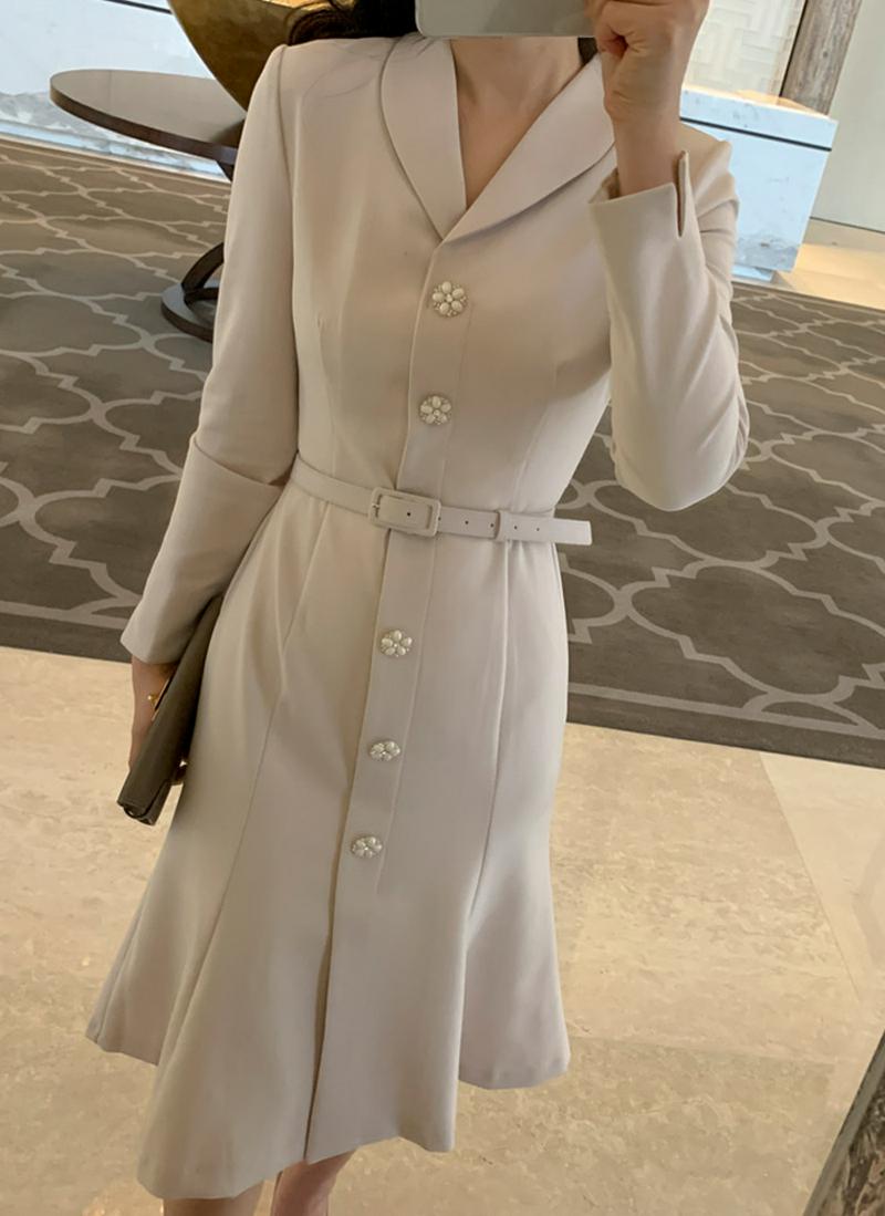 ベルトSETフラワーボタンワンピース