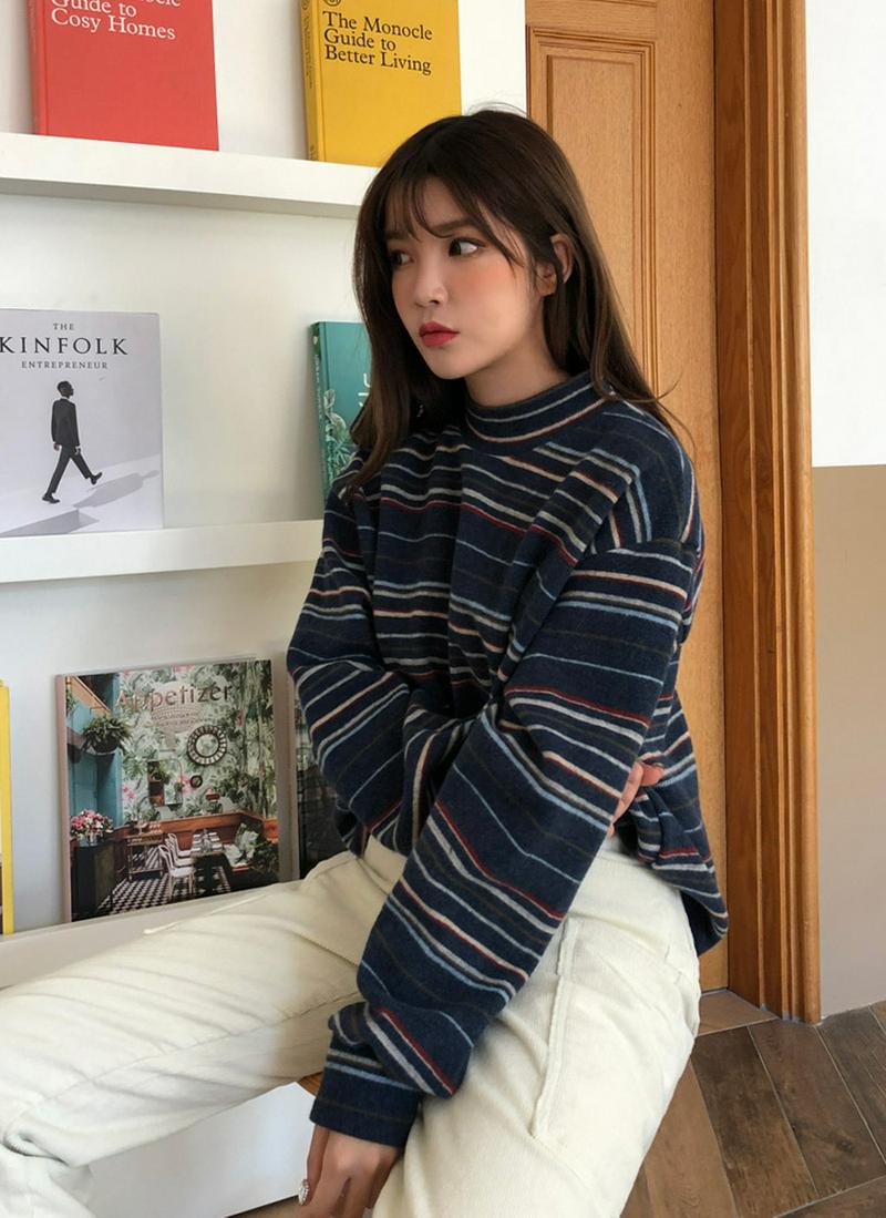 マルチボーダー起毛Tシャツ