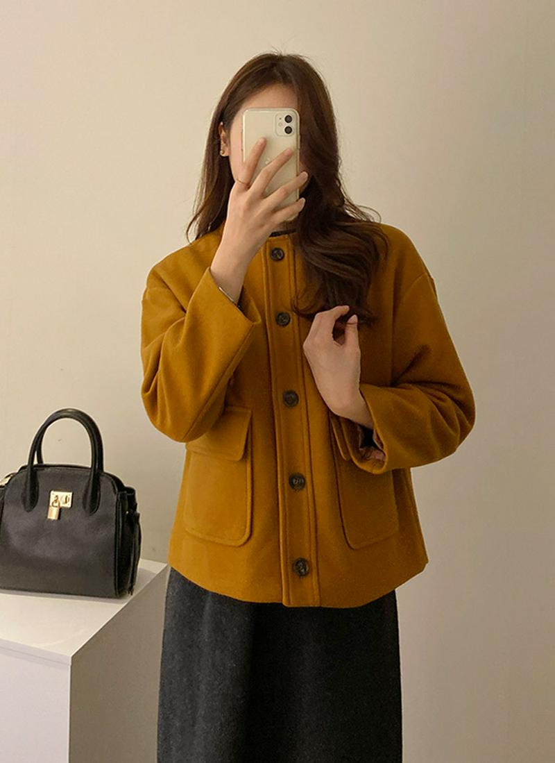 キルティング裏地ノーカラーシングルジャケット