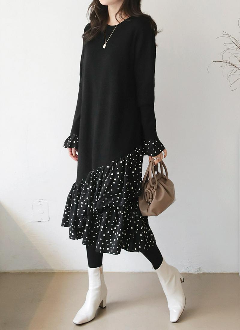 ドットラッフルニットワンピース・全2色