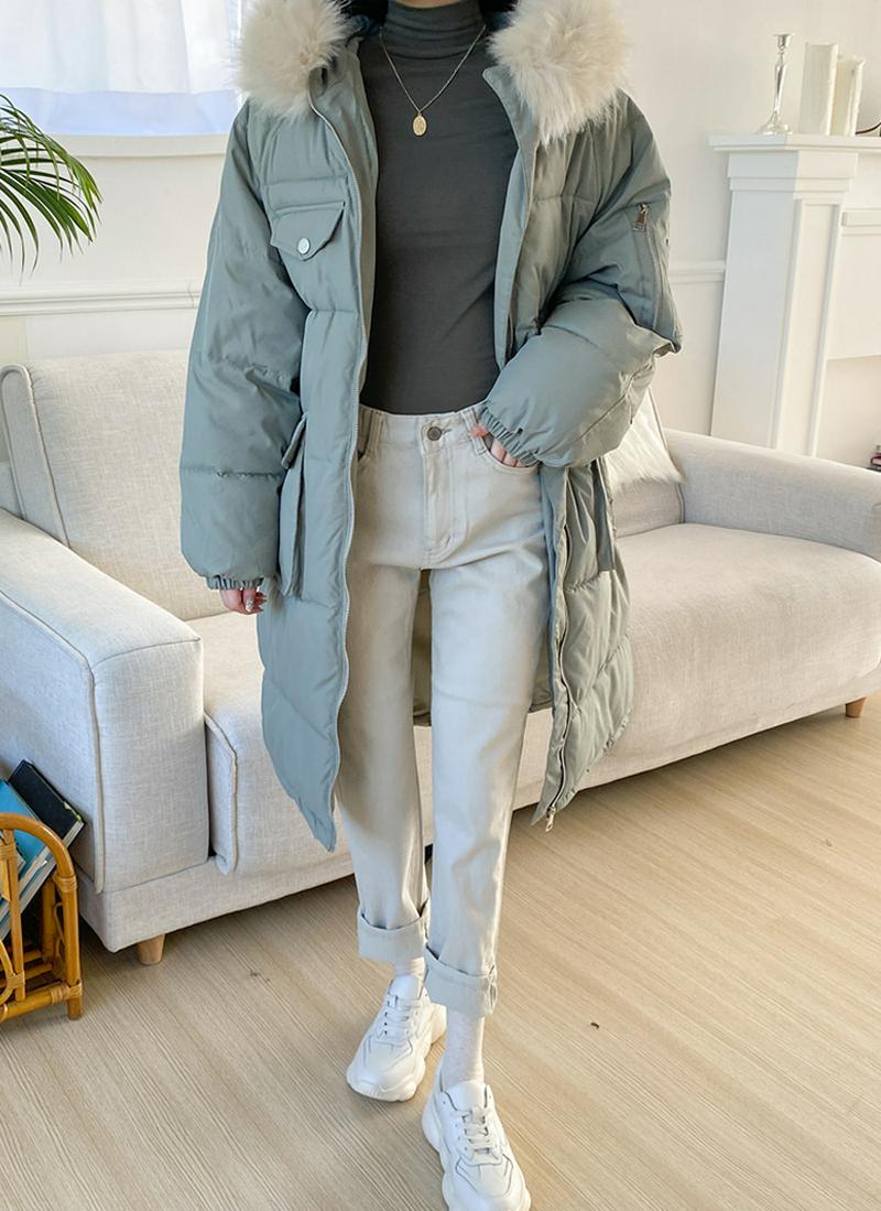 エコファーフード中綿ロングジャケット