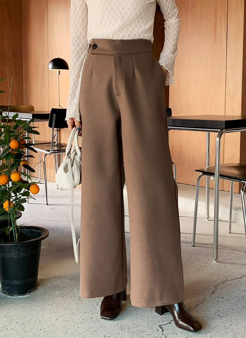 ウール混ボタンワイドパンツ・全2色