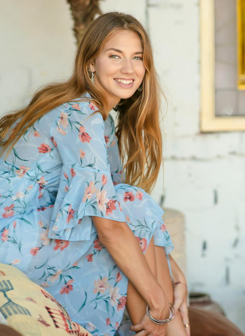 ベルスリーブシフォンワンピース