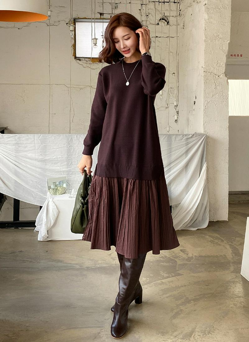 プリーツヘムニットワンピース・全3色