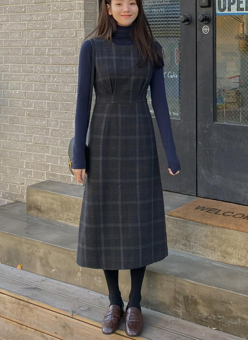 バックスリットチェックワンピース