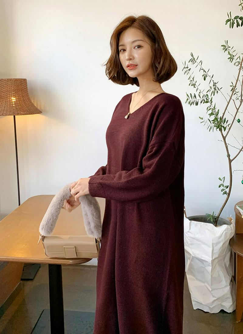 Vネックニットワンピース・全3色