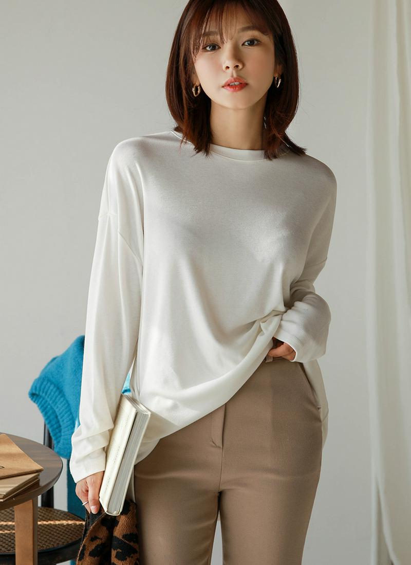 裏起毛スリットヘムルーズTシャツ