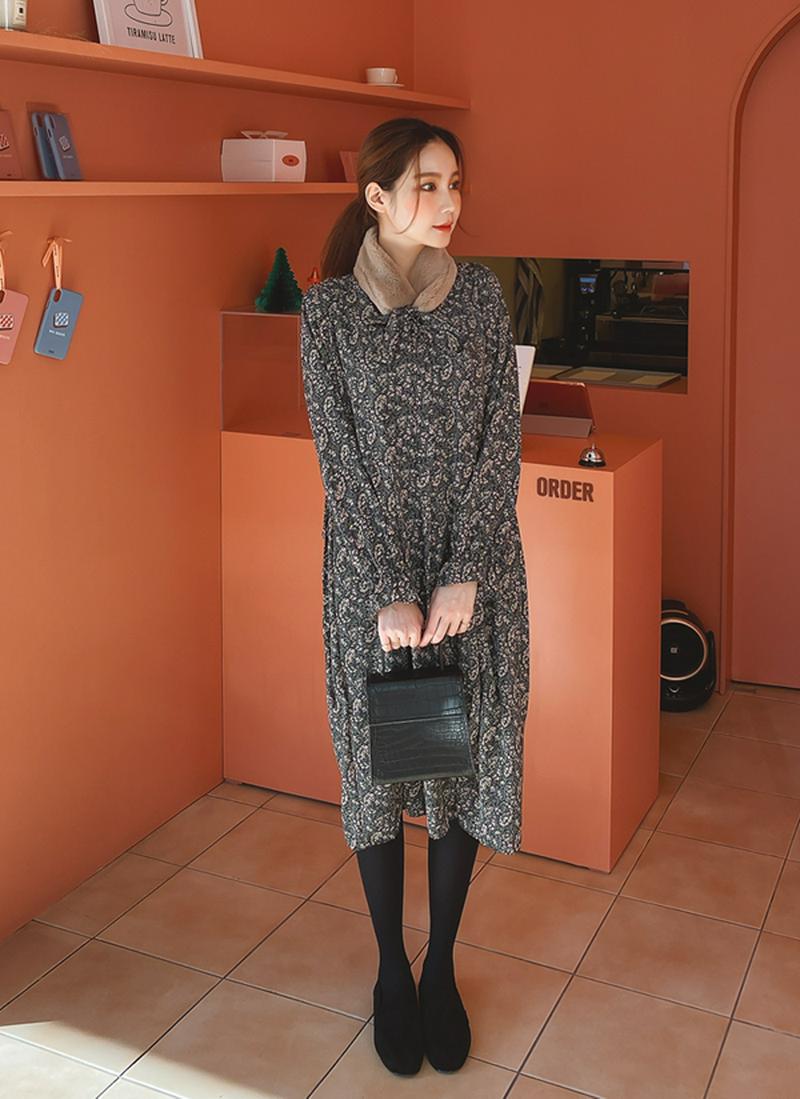 マフラーSET裏起毛フラワーワンピース