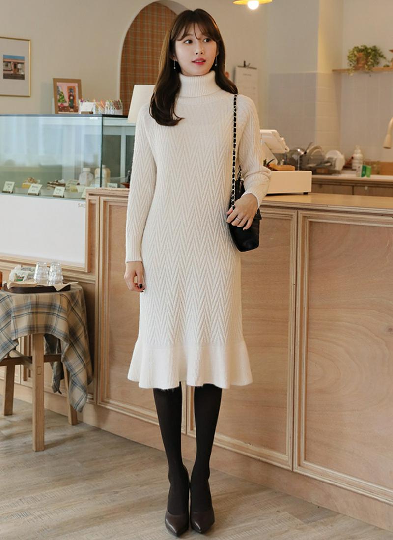 ジグザグパターンニットワンピース