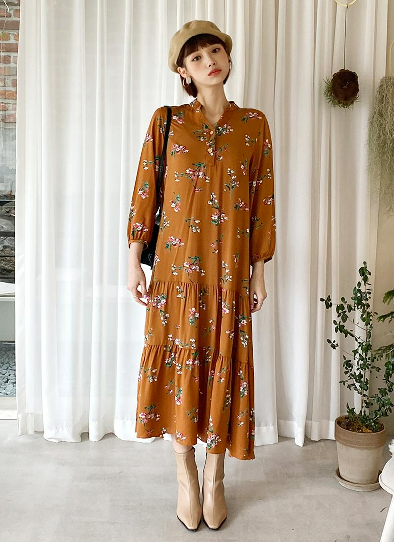 ストラップ付花柄ワンピース・全2色