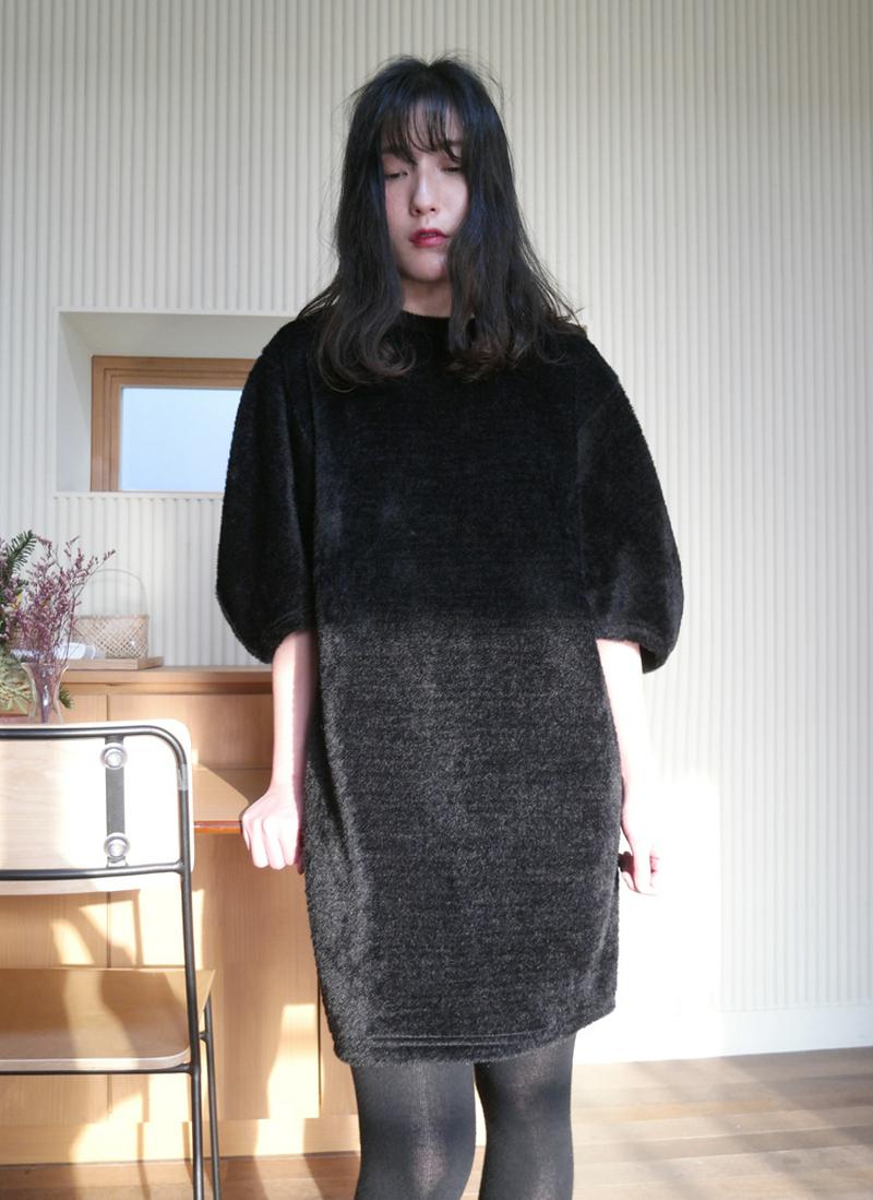 フェイクファー半袖ミニワンピース