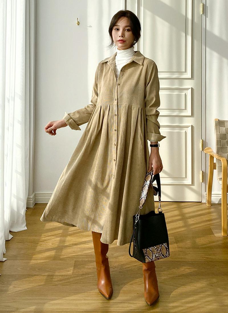 コーデュロイシャツワンピース・全3色