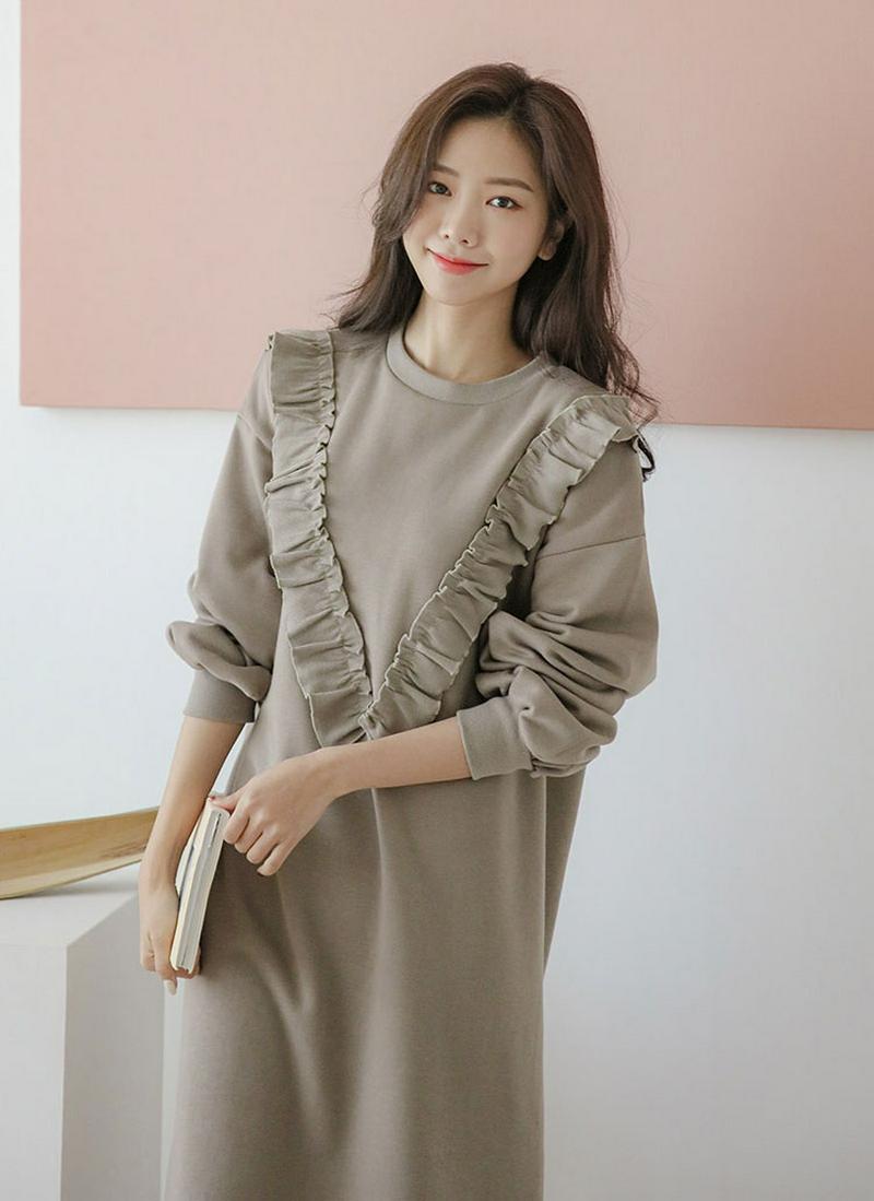 裏起毛フリルポイントワンピース