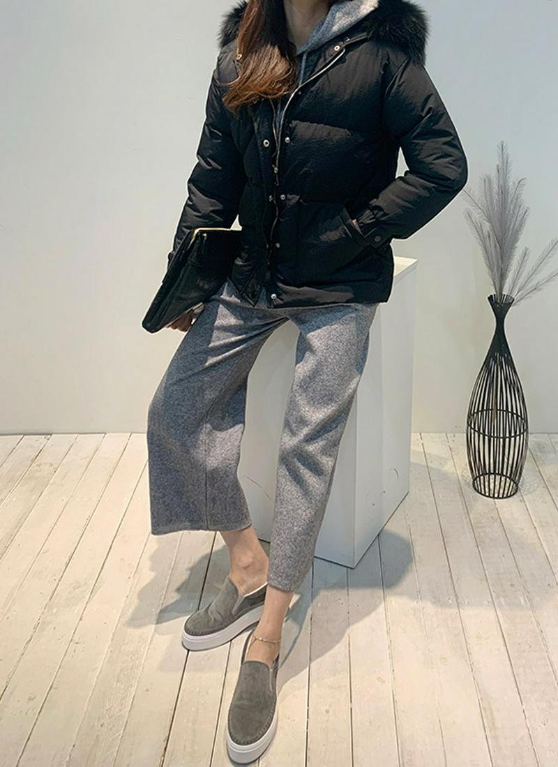 ベルト付フォックスファーカラー中綿ジャケット