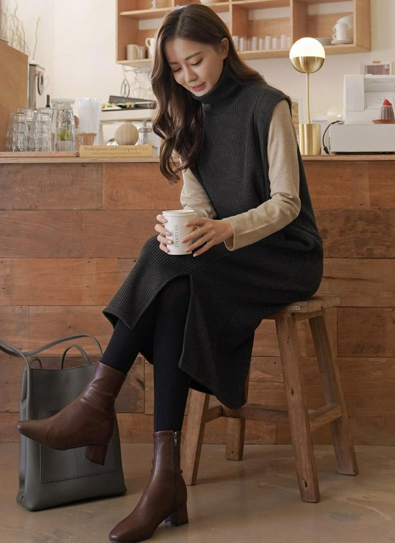 リブニットベストロングワンピース