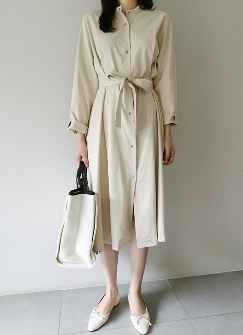 バンドカラーシャツワンピース