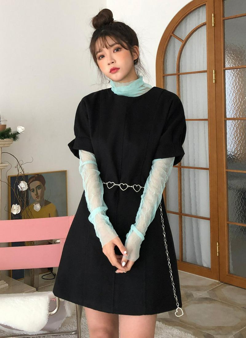 タックスリーブ起毛ワンピース