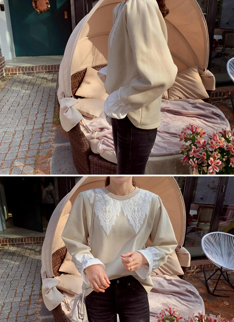 裏起毛レースポイント長袖Tシャツ