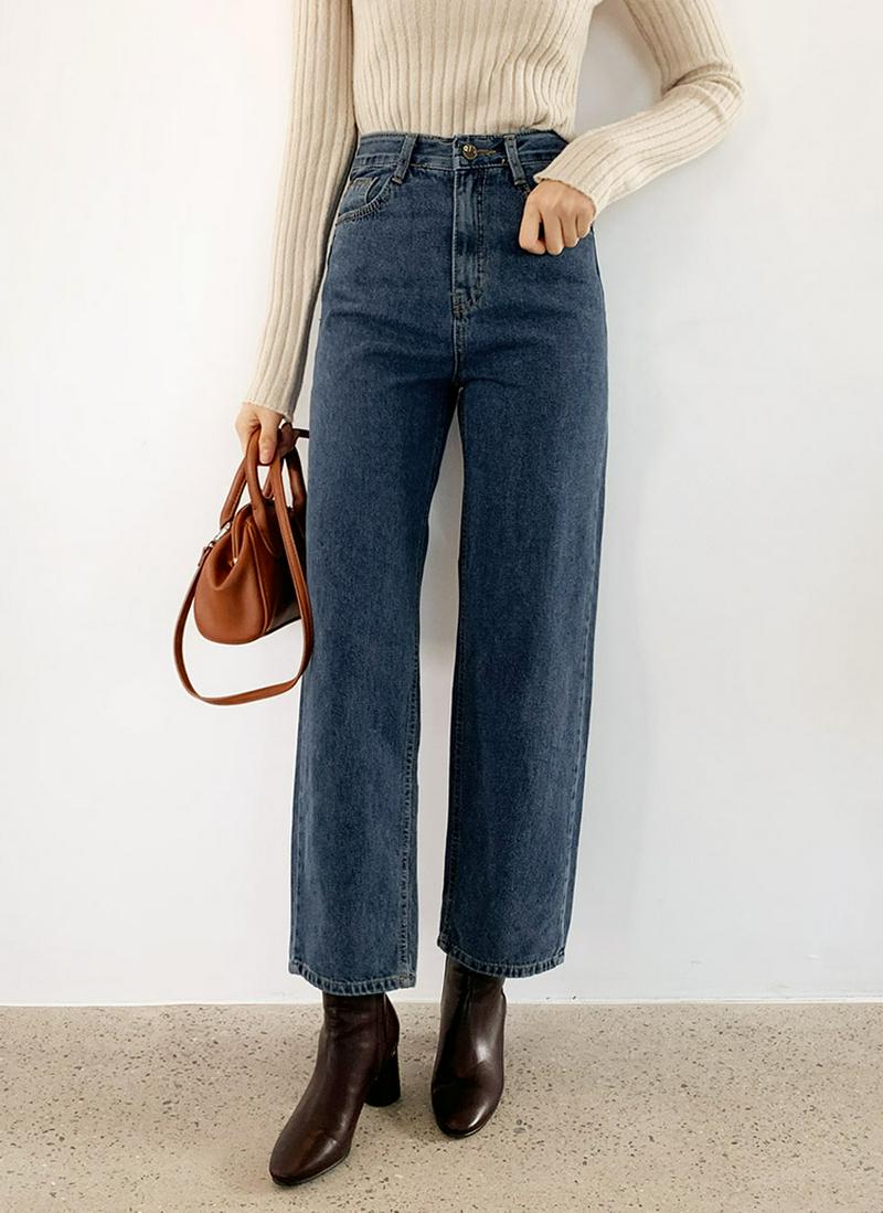 ストレートハイウエストデニムパンツ・全1色