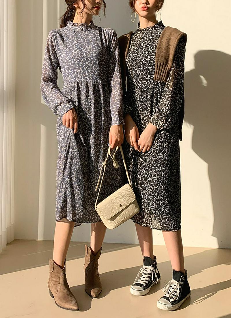 小花柄プリーツワンピース・全3色