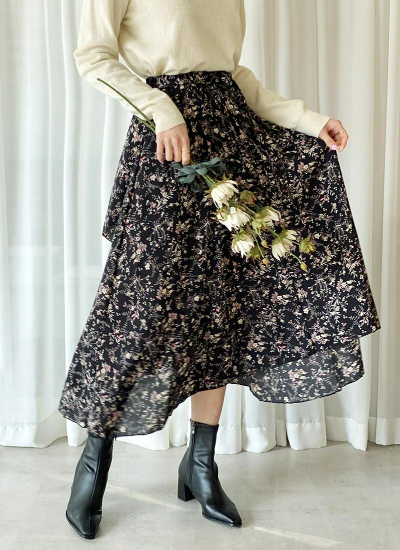 リボンラッフル花柄スカート・全2色