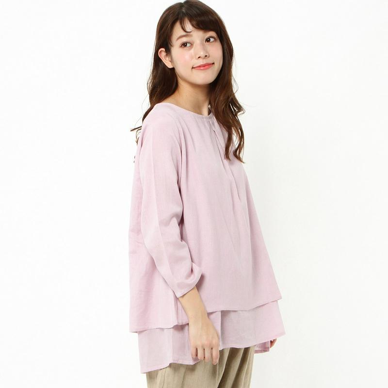 【ナチュラル】麻混２枚重ねチュニックブラウス（リトルマーケット／LITTLE MARKET）