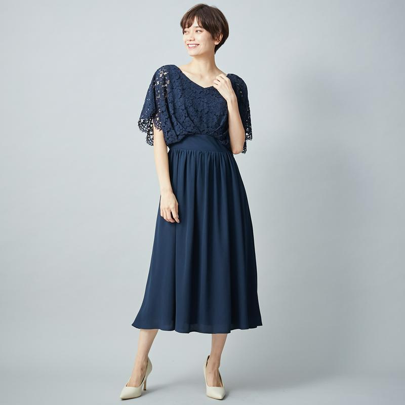 細見え★ミモレ丈レースドッキングワンピース