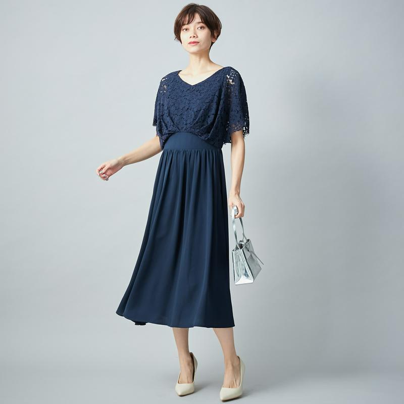 細見え★ミモレ丈レースドッキングワンピース