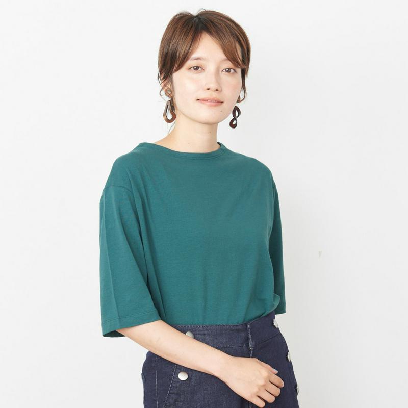 綿混素材◎今から使える秋色ボトルネック５分袖Ｔシャツ
