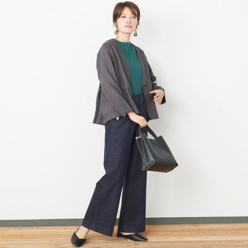綿混素材◎今から使える秋色ボトルネック５分袖Ｔシャツ