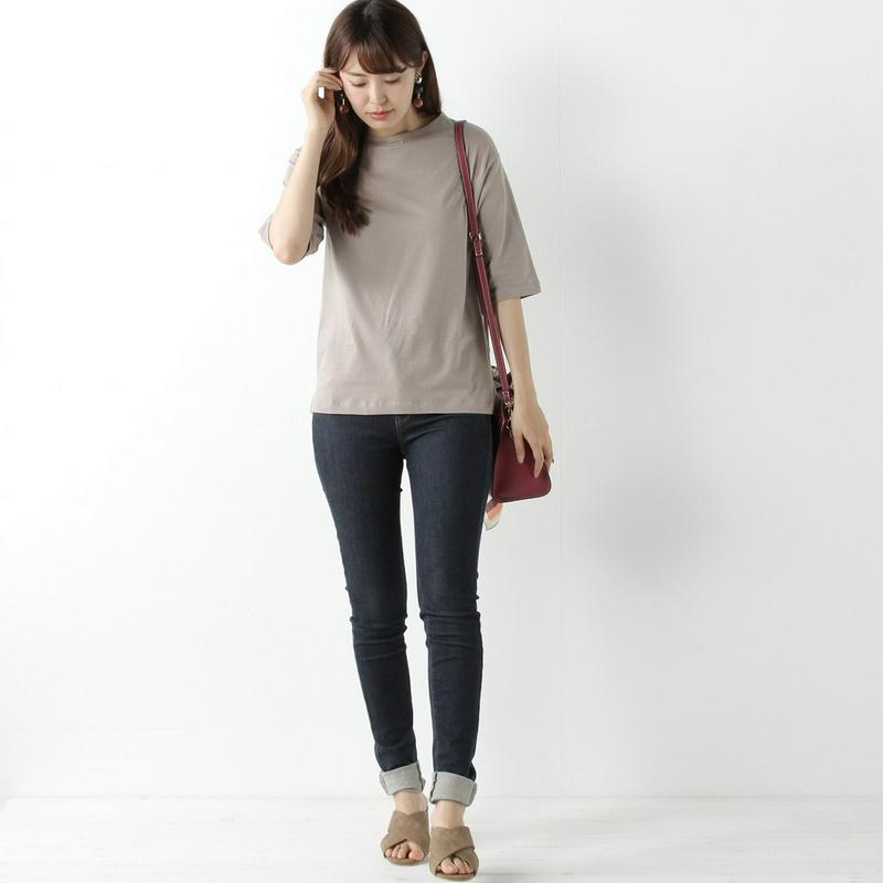 綿混素材◎今から使える秋色ボトルネック５分袖Ｔシャツ
