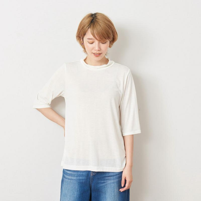 【接触冷感】ハイネック５分袖プルオーバー【Ｍ～３Ｌ】