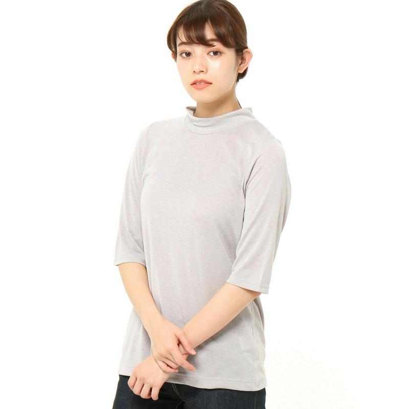 【接触冷感】ハイネック５分袖プルオーバー【Ｍ～３Ｌ】