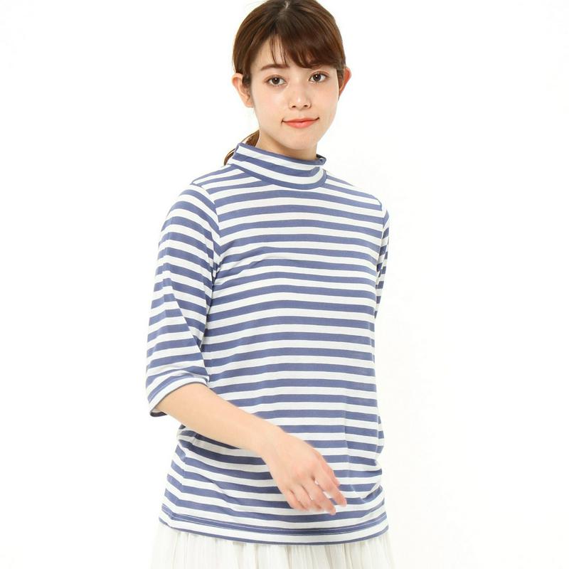 【接触冷感】ハイネック５分袖プルオーバー【Ｍ～３Ｌ】