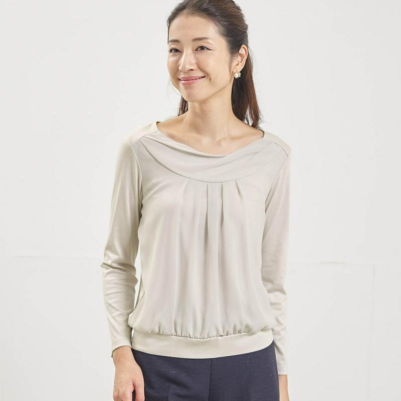 シフォン使いドレープカットソー