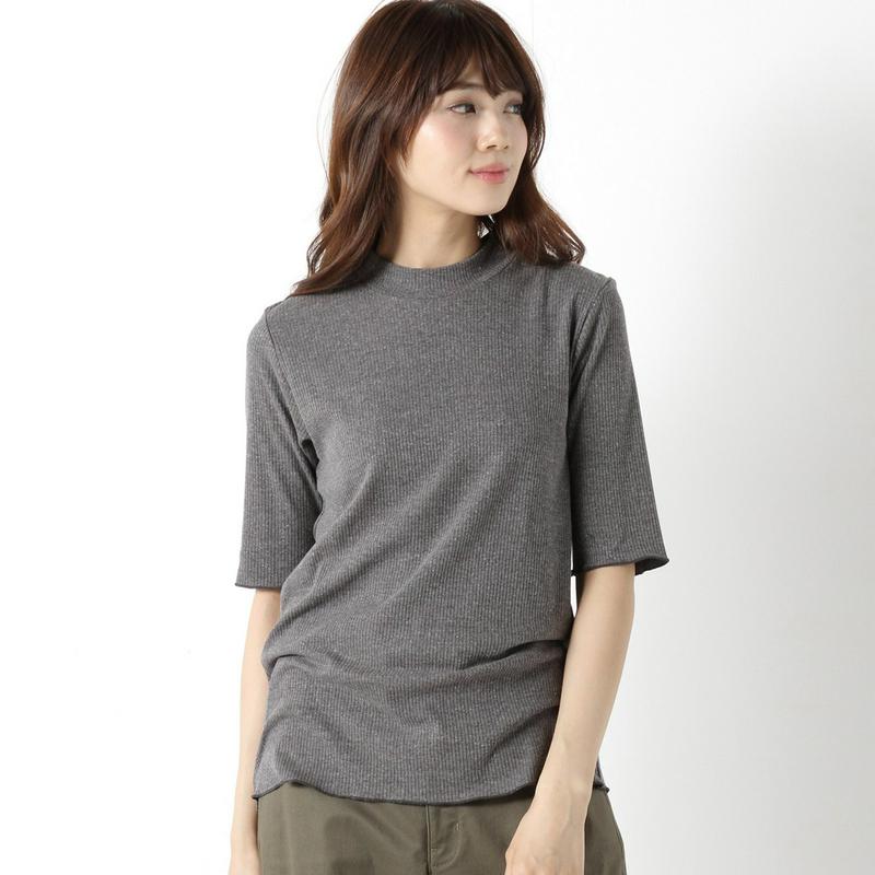 インナーにも◎テレコリブハイネック５分袖Ｔシャツ（ページワン/PAGE ONE）