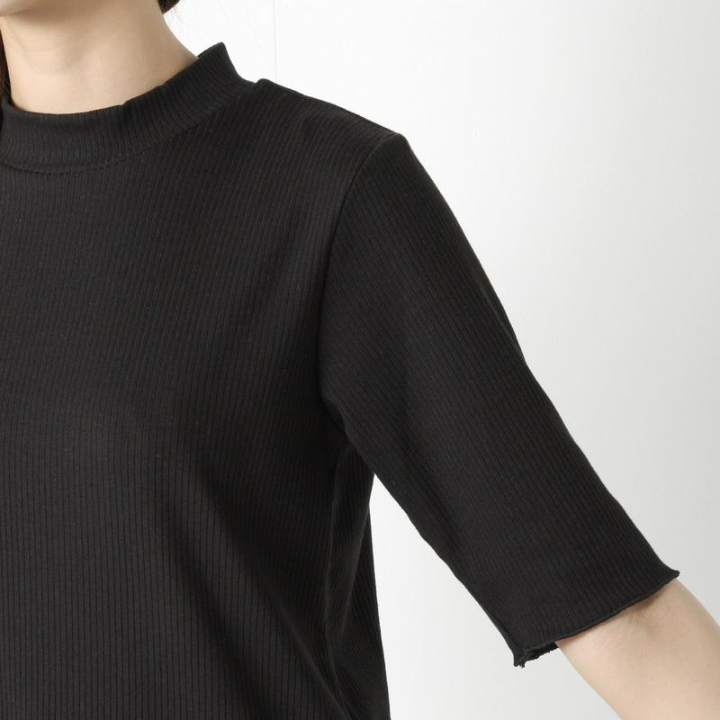 インナーにも◎テレコリブハイネック５分袖Ｔシャツ（ページワン/PAGE ONE）